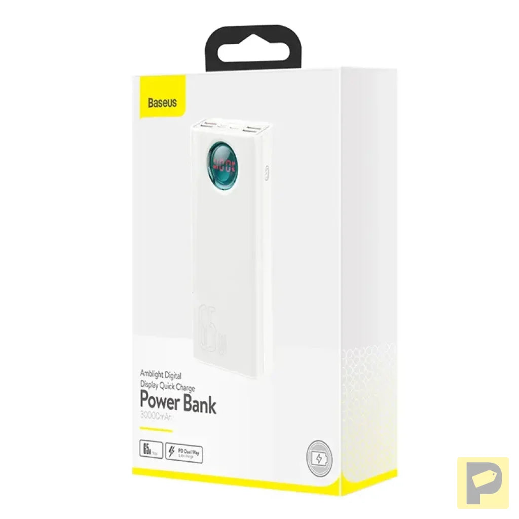 Powerbank Baseus Amblight 30000mAh, 4xUSB, USB-C, 65W (white)