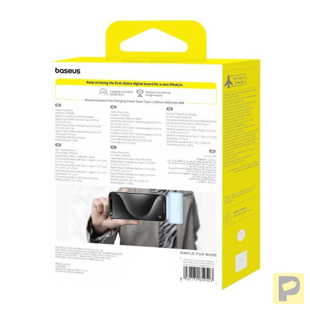 Powerbank baseus Compact USB-C 5000mAh, 20W (blue)