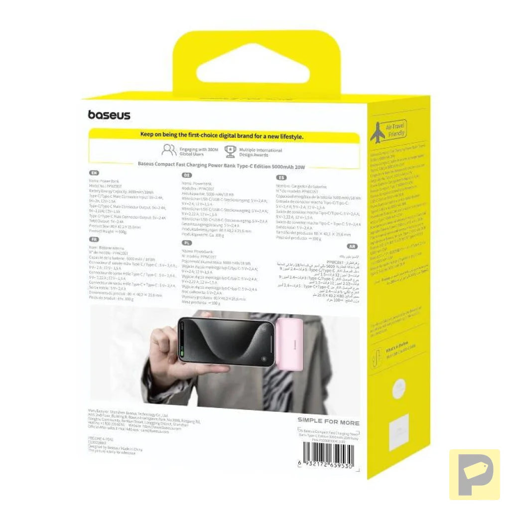 Powerbank Baseus Compact USB-C 5000mAh, 20W (pink)