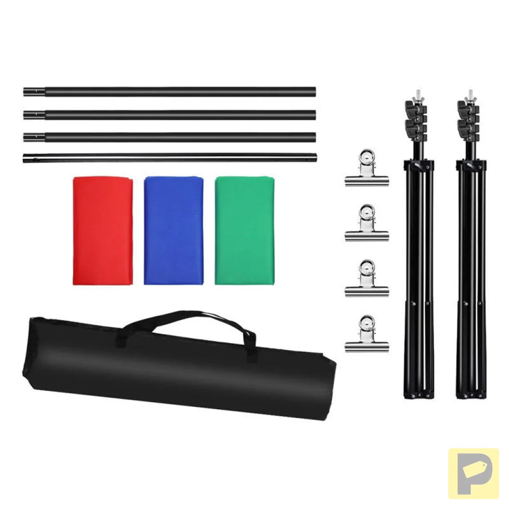 Puluz 2x3m photo backdrop set/stand + photo backdrops 3 pcs PKT5205