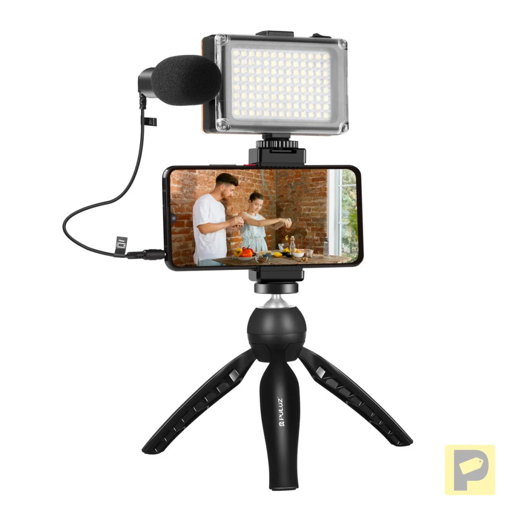 Puluz live recording set tripod + LED light + microphone + phone clip PKT3132B