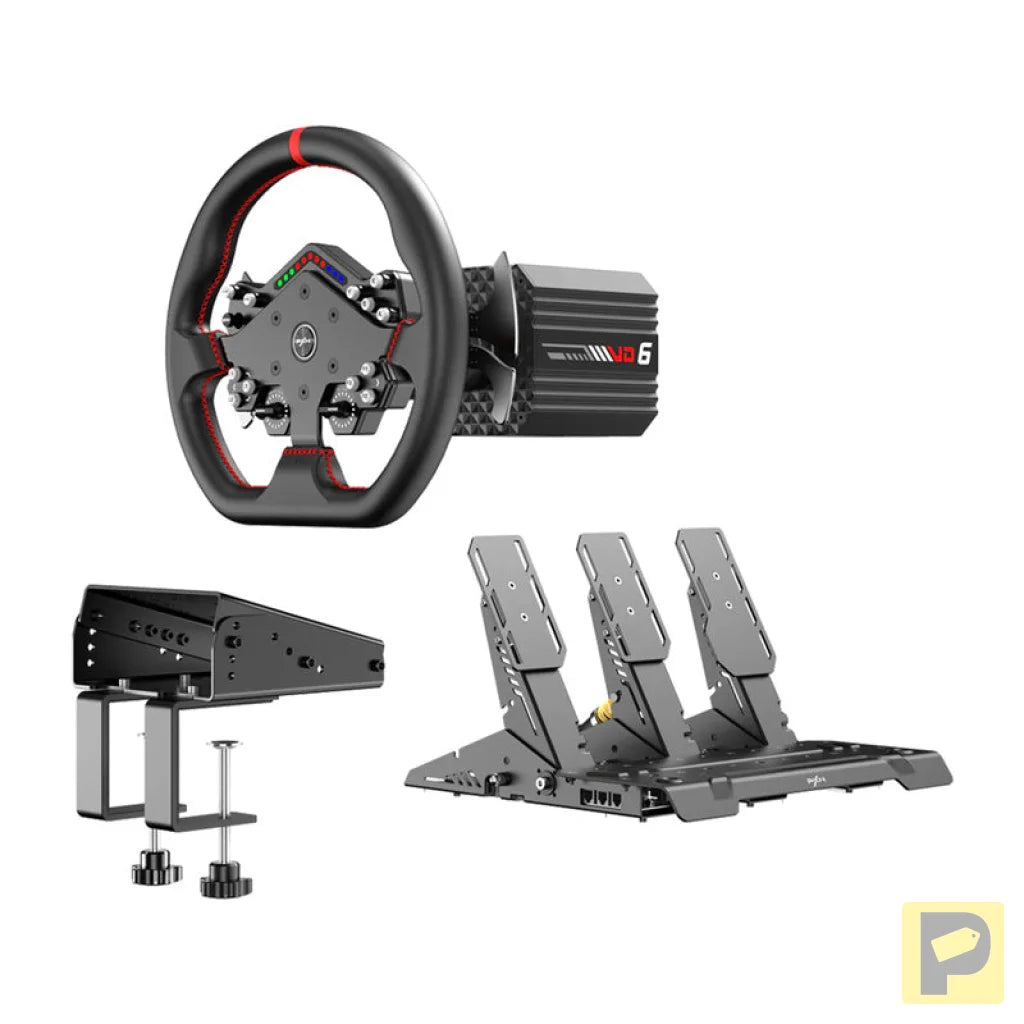 PXN VD6 Bundle DP gaming set - VD6 base + WDS R2 steering wheel + pedals + Z9 clamp