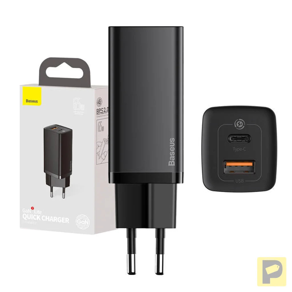 Quick Travel Charger Baseus GaN2 Lite USB+C 65W EU (black)
