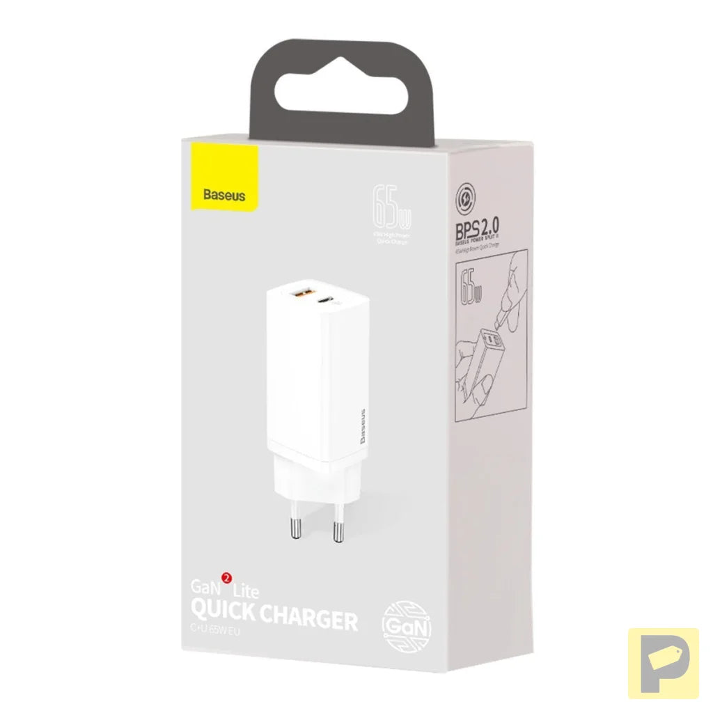 Quick Travel Charger Baseus GaN2 Lite USB+C 65W EU (white)