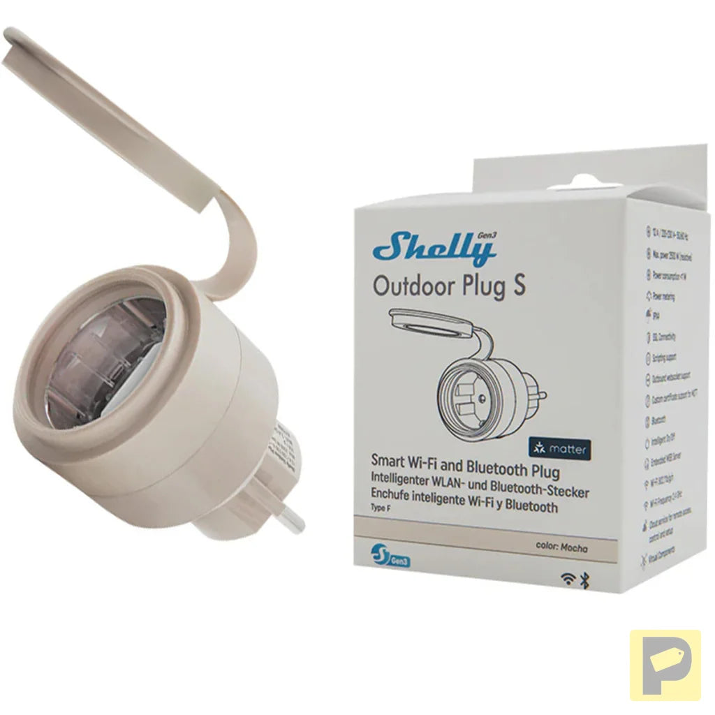 Shelly Plug S MTR Gen3 IP44 12A smart outdoor outlet