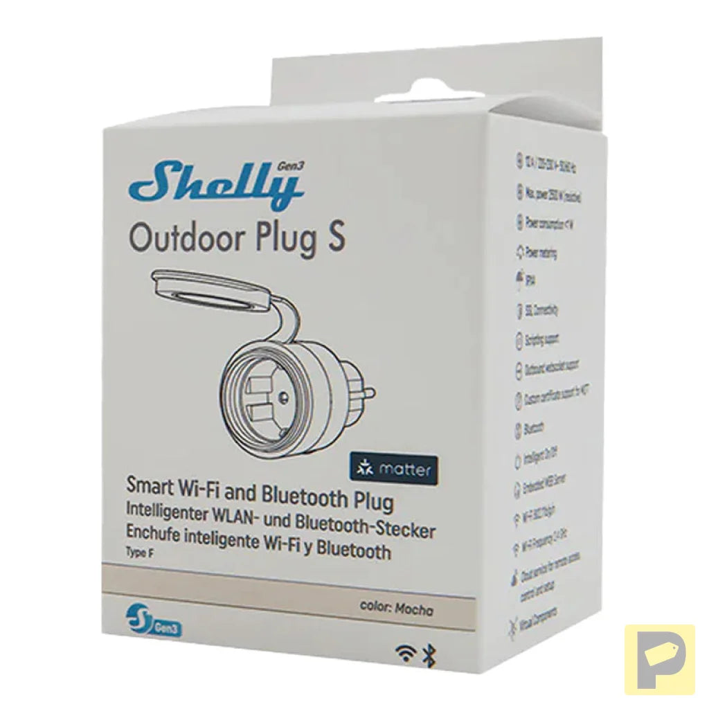 Shelly Plug S MTR Gen3 IP44 12A smart outdoor outlet