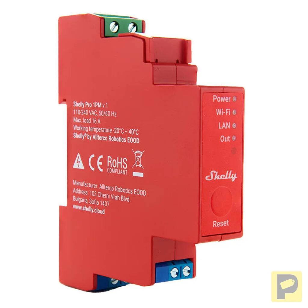 Shelly Pro 1PM DIN Rail Switch with Power measurement, 1 channel, WiFi/LAN
