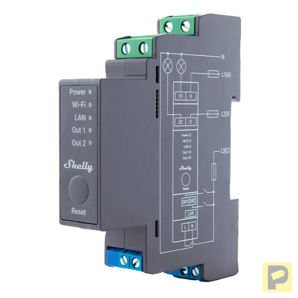 Shelly Pro 2 DIN Rail 2-channel Relay, WiFi/LAN
