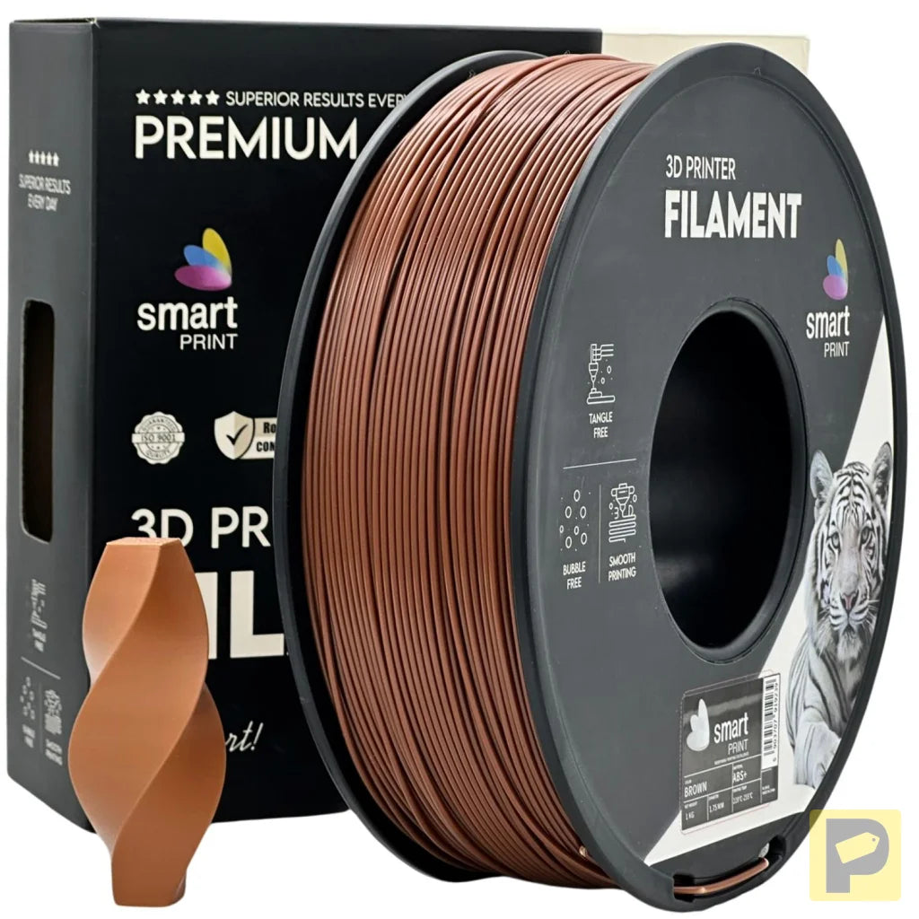 Smart Print ABS is a durable filament for functional parts. It contains special inhibitors to enhance strength and color. Requires a heated bed, enclosure, and good ventilation to reduce warping.