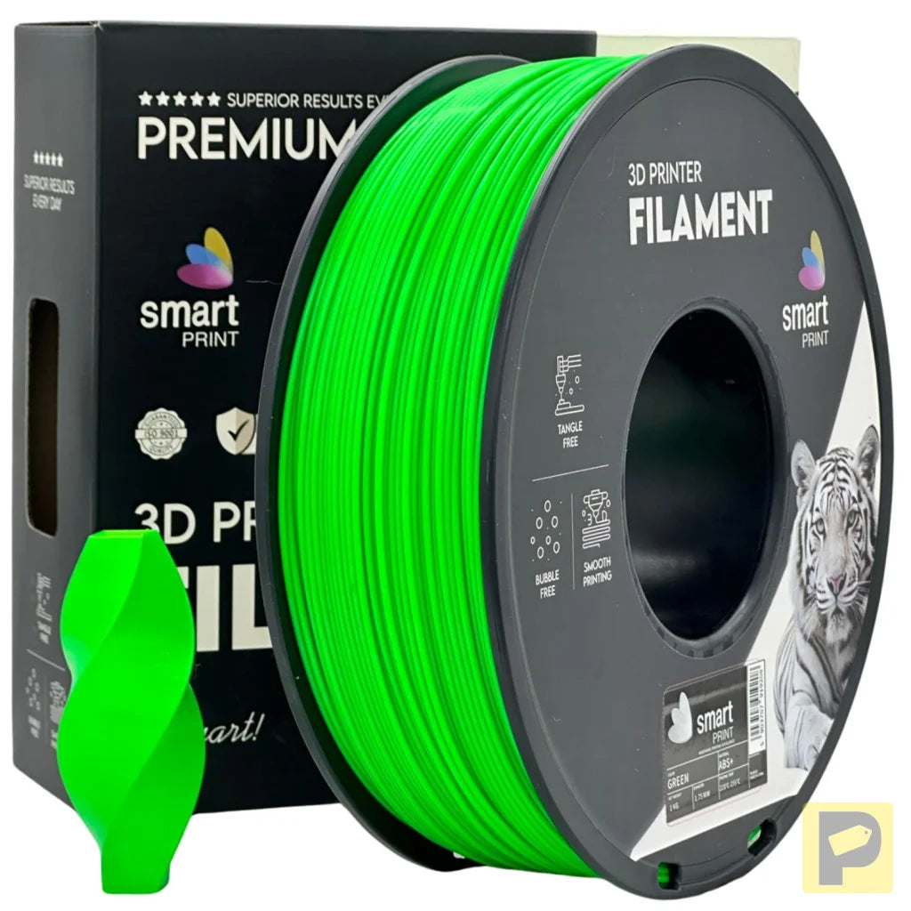 Smart Print ABS is a durable filament for functional parts. It contains special inhibitors to enhance strength and color. Requires a heated bed, enclosure, and good ventilation to reduce warping.