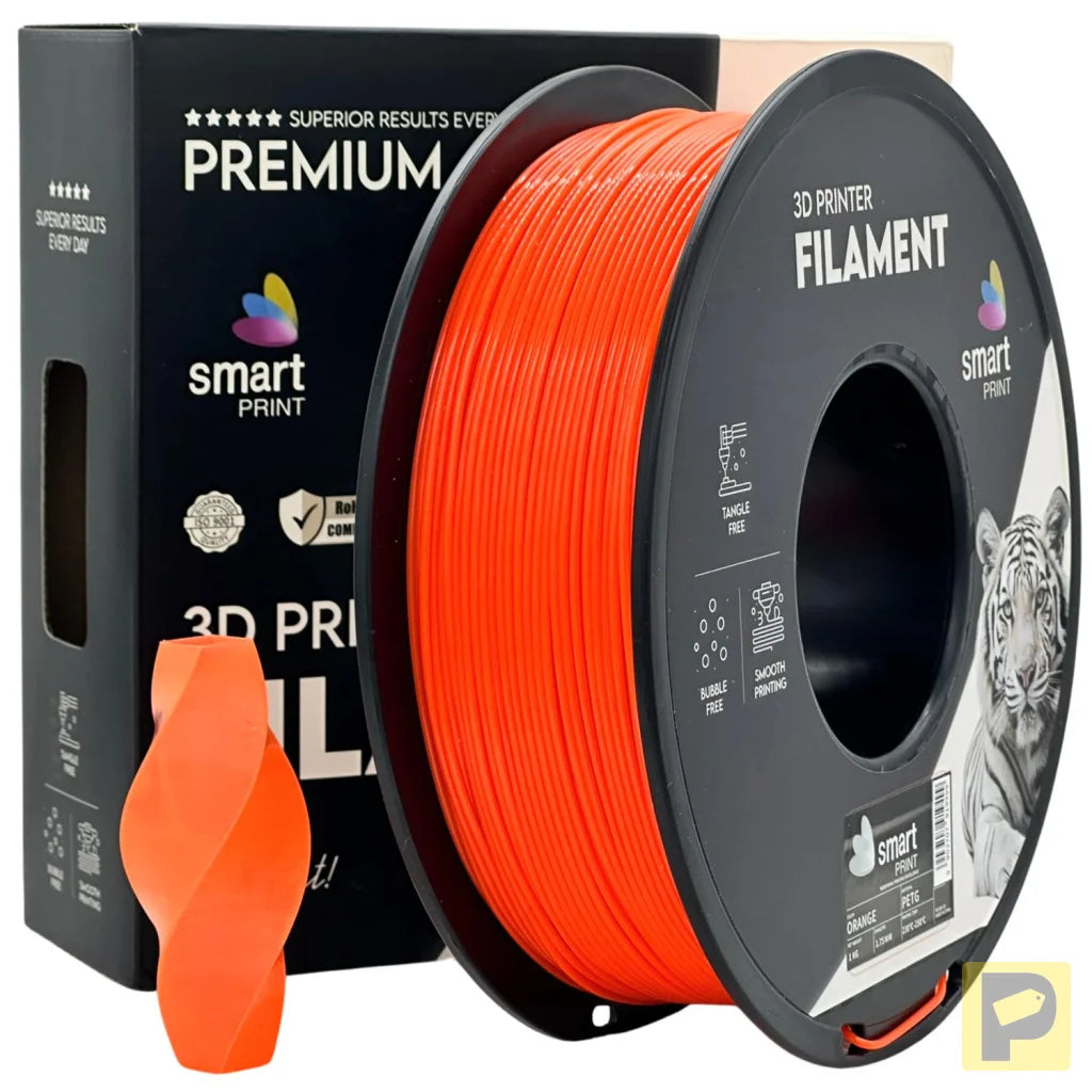 Smart Print PETG blends ABS strength with PLA ease. Slightly flexible and highly durable, it resists moisture and chemicals. Special inhibitors enhance strength and color. Ideal for outdoor and functional prints.