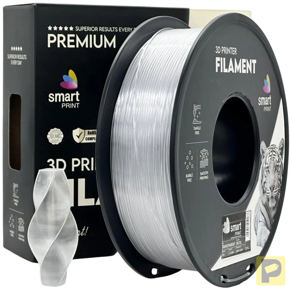 Smart Print PETG blends ABS strength with PLA ease. Slightly flexible and highly durable, it resists moisture and chemicals. Special inhibitors enhance strength and color. Ideal for outdoor and functional prints.