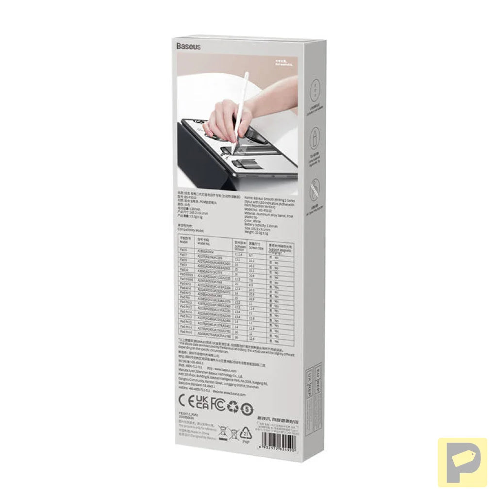 Smooth Writing Stylus with LED Indicators (Active+Passive) White