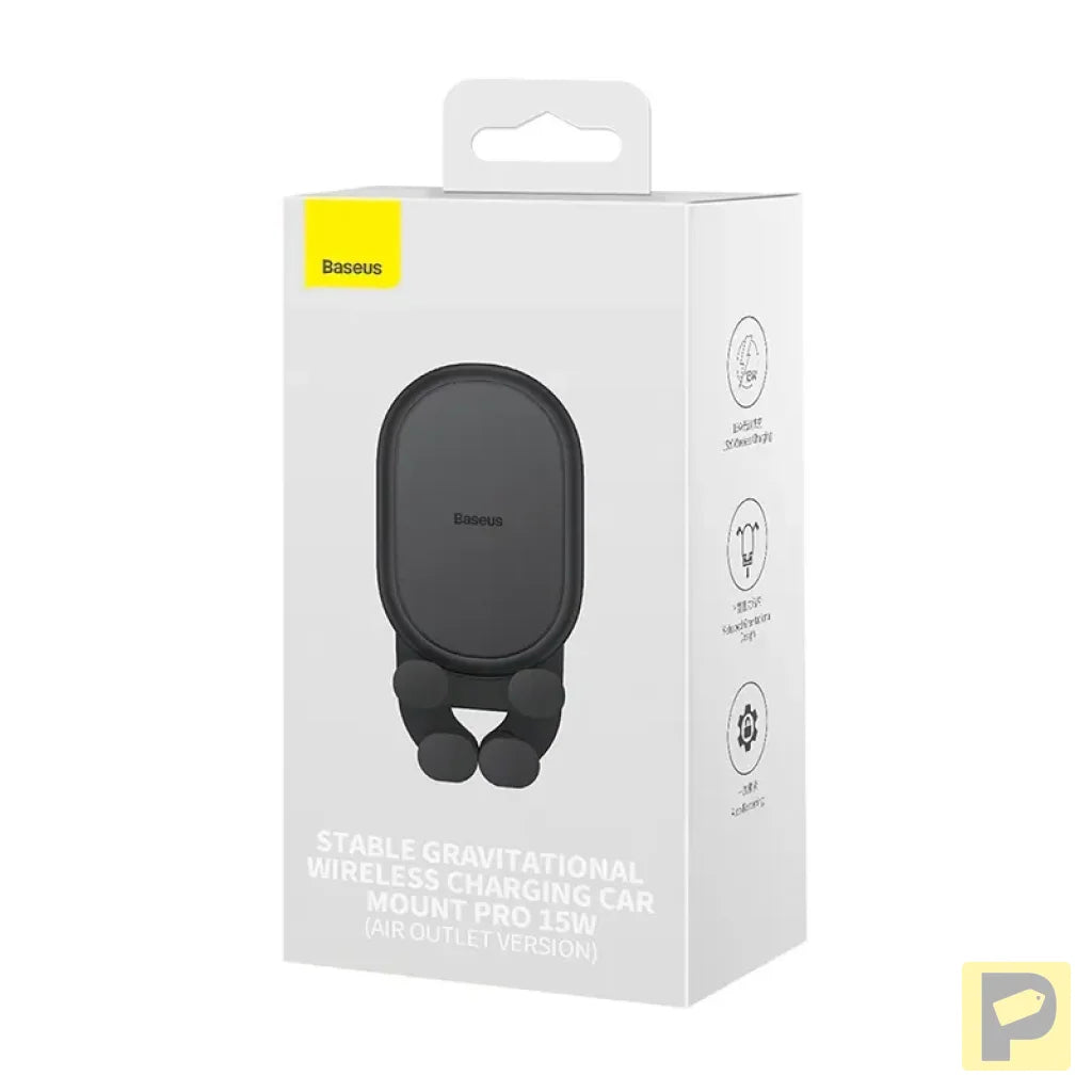 Stable Gravitational Wireless Charging Car Mount Baseus Pro 15W (black)