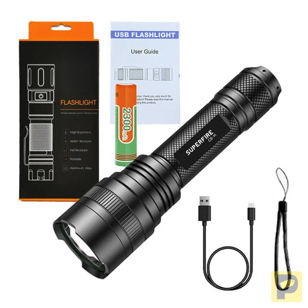 Superfire C8-H flashlight 1200 lm, USB, 250m, 5 modes