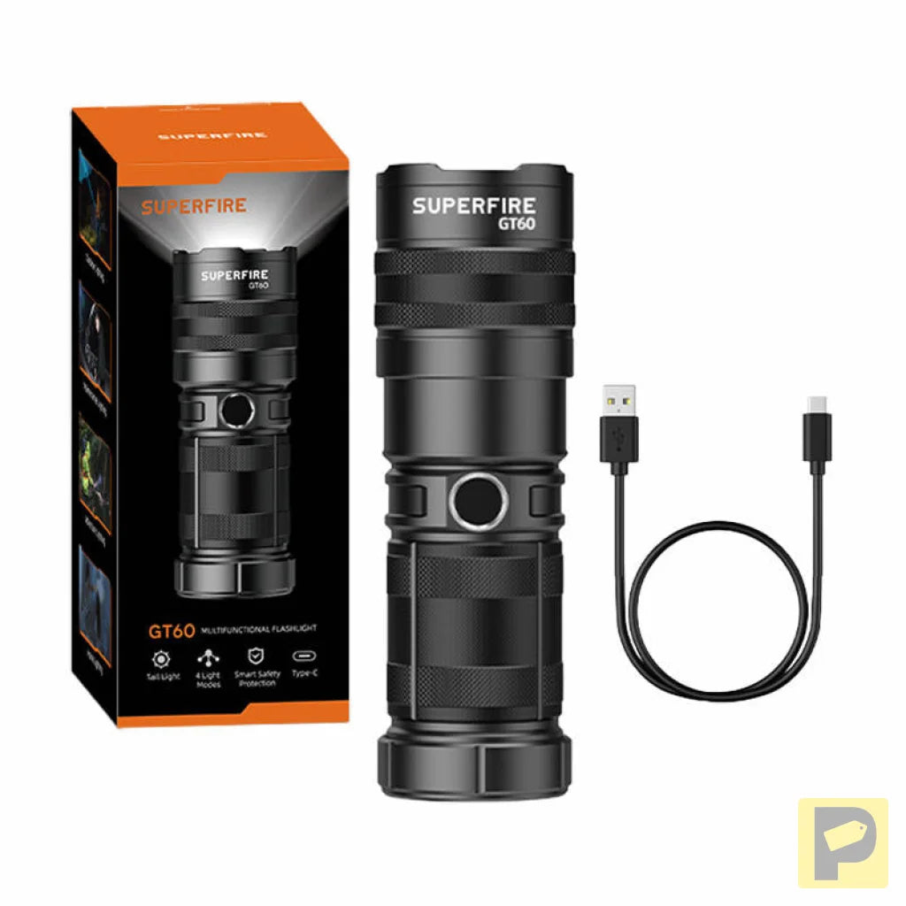 Superfire GT60 flashlight - 2600 lm, 2 modes, USB-C