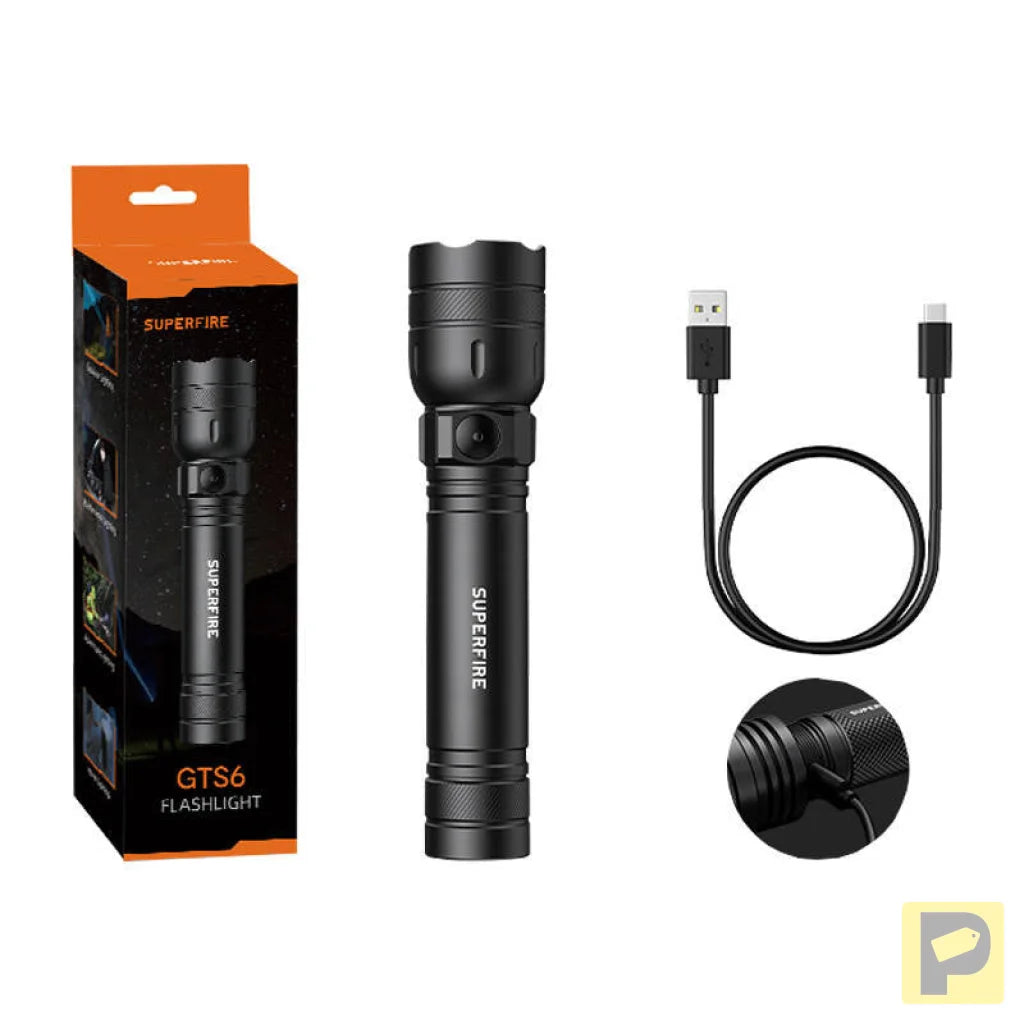 Superfire GTS6 flashlight, 360 lm, USB-C, 7W, 5 modes, 150m