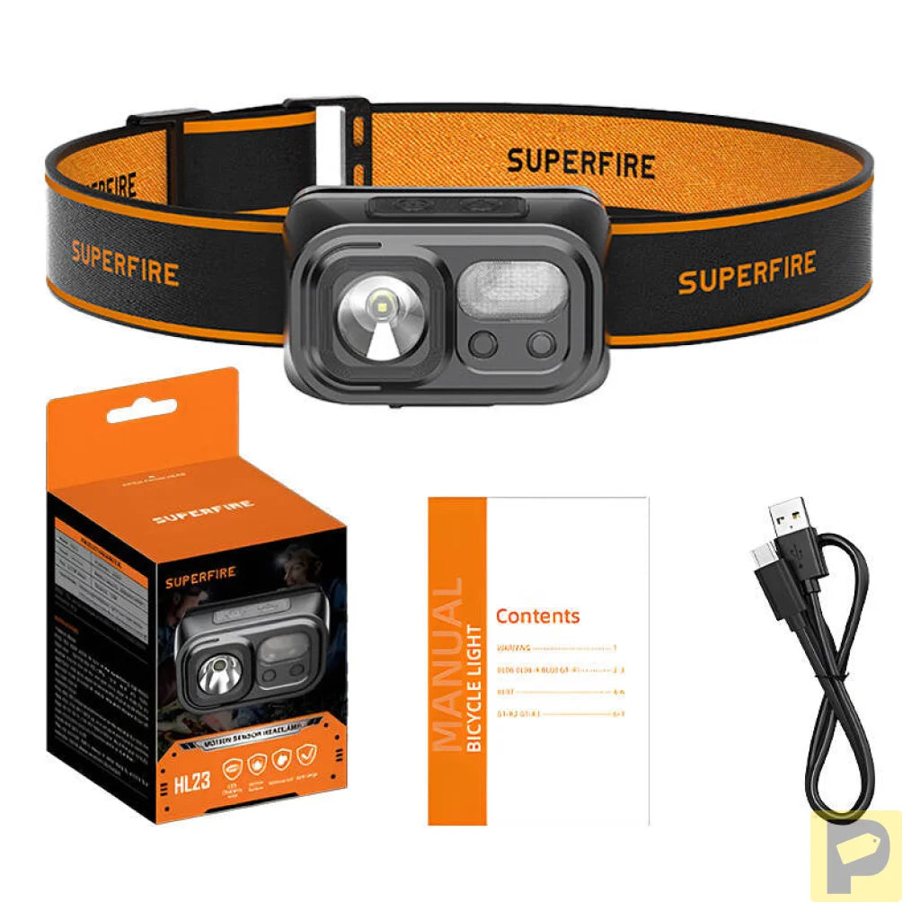 Superfire HL23 headlamp flashlight, 220 lm, USB-C, powerbank