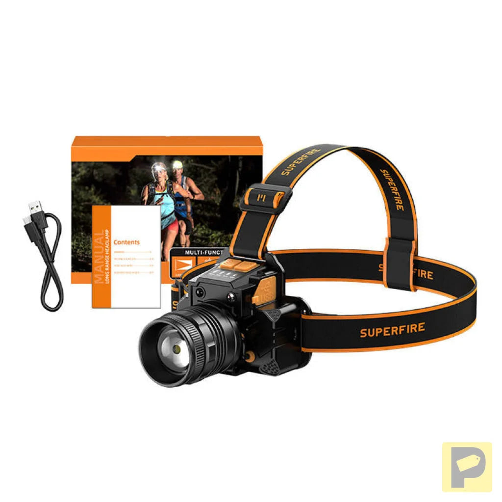 Superfire HL58 headlamp flashlight, 350 lm, USB, 3 modes, 200m