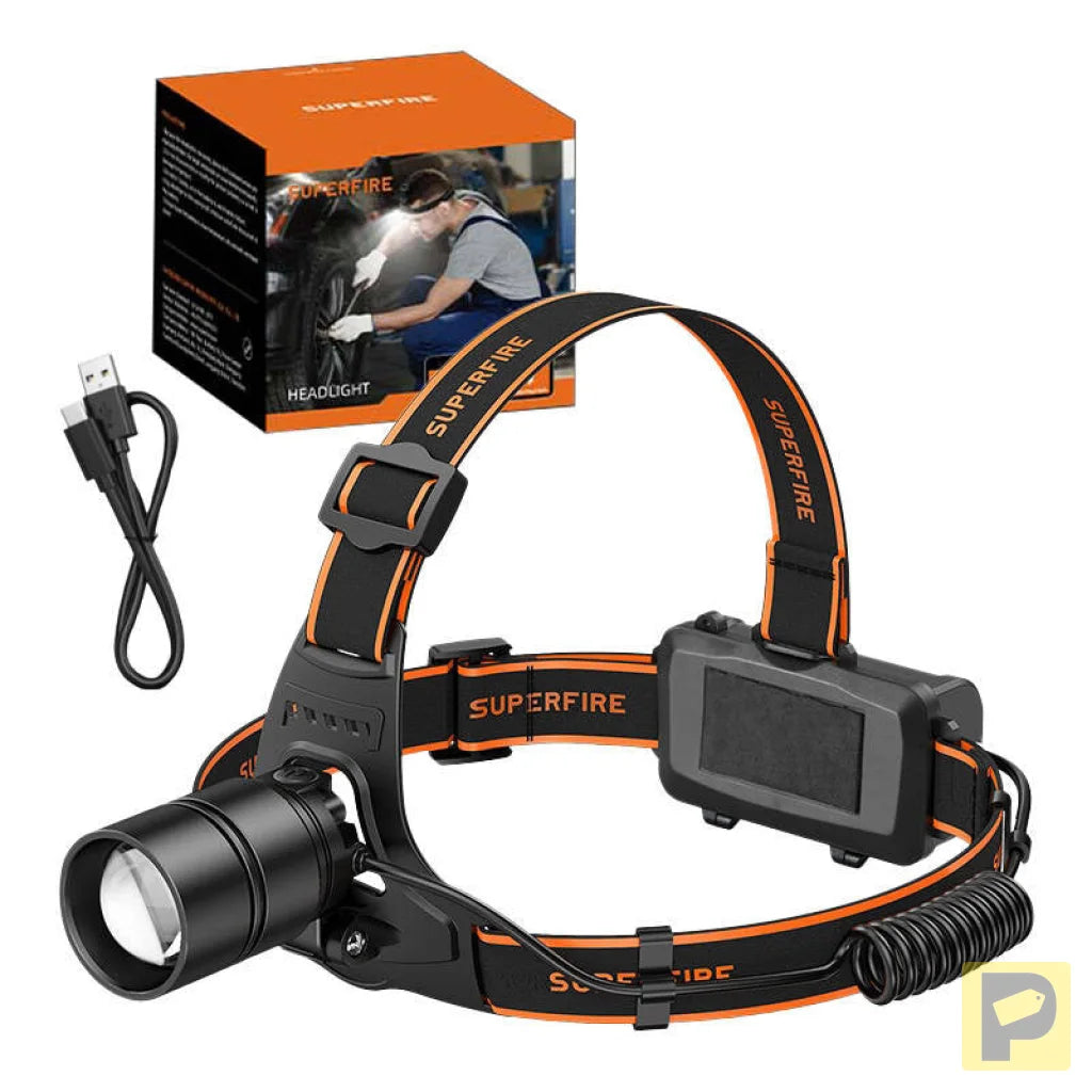 Superfire HL71 headlamp flashlight, 500 lm, USB, 5 modes