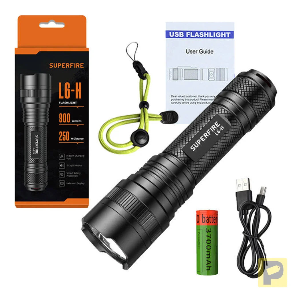 Superfire L6-H flashlight, 900 lm, 15W, USB-C, 5 modes