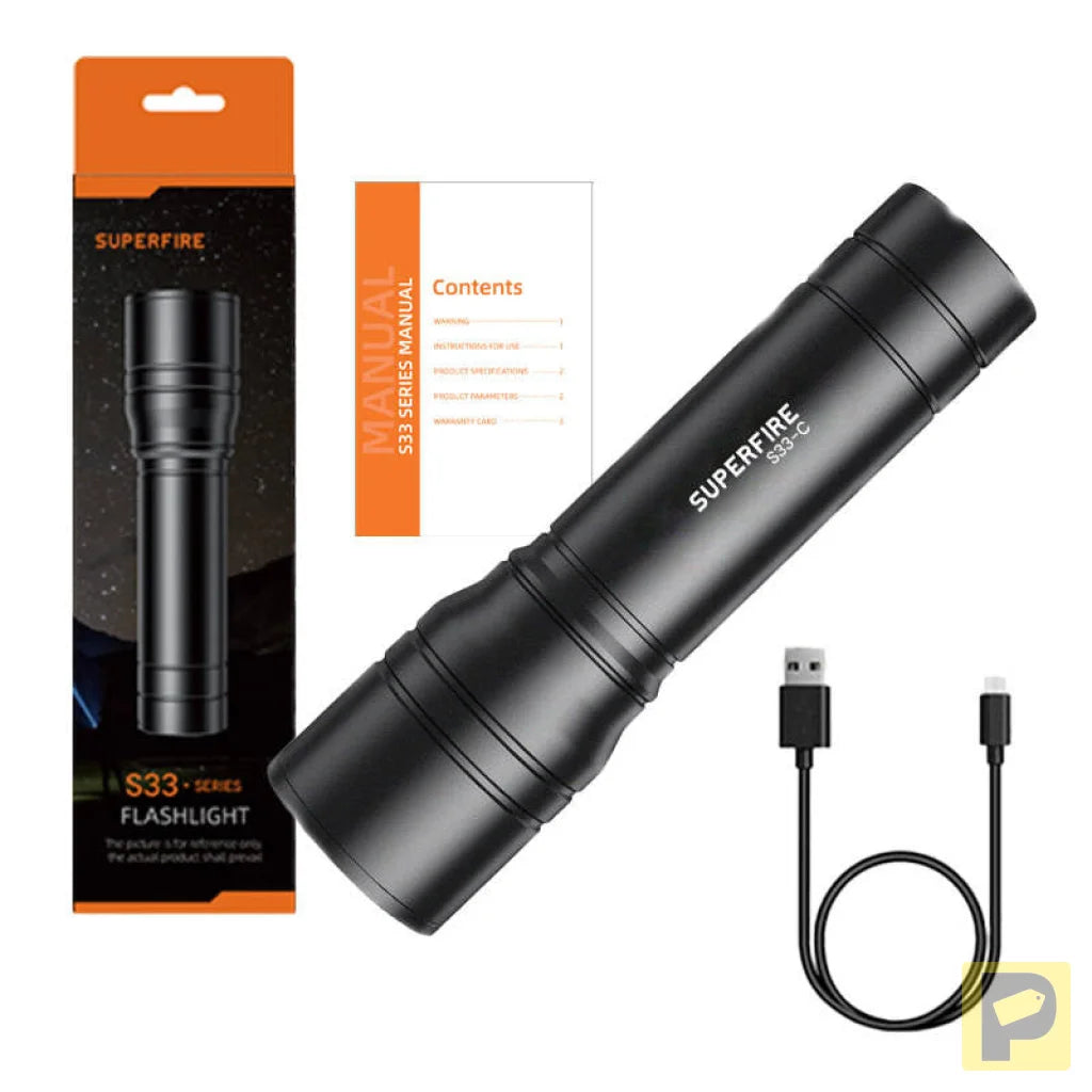 Superfire S33-C flashlight, 210 lm, USB, 180 m, 4 modes