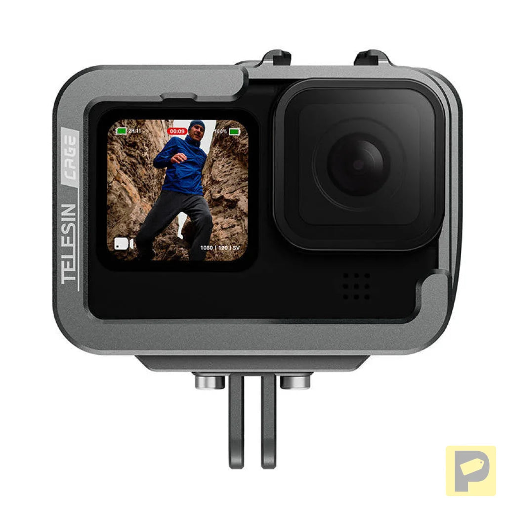 TELESIN Aluminum cage for GoPro Hero 12/11/10/9 +vertical adapter