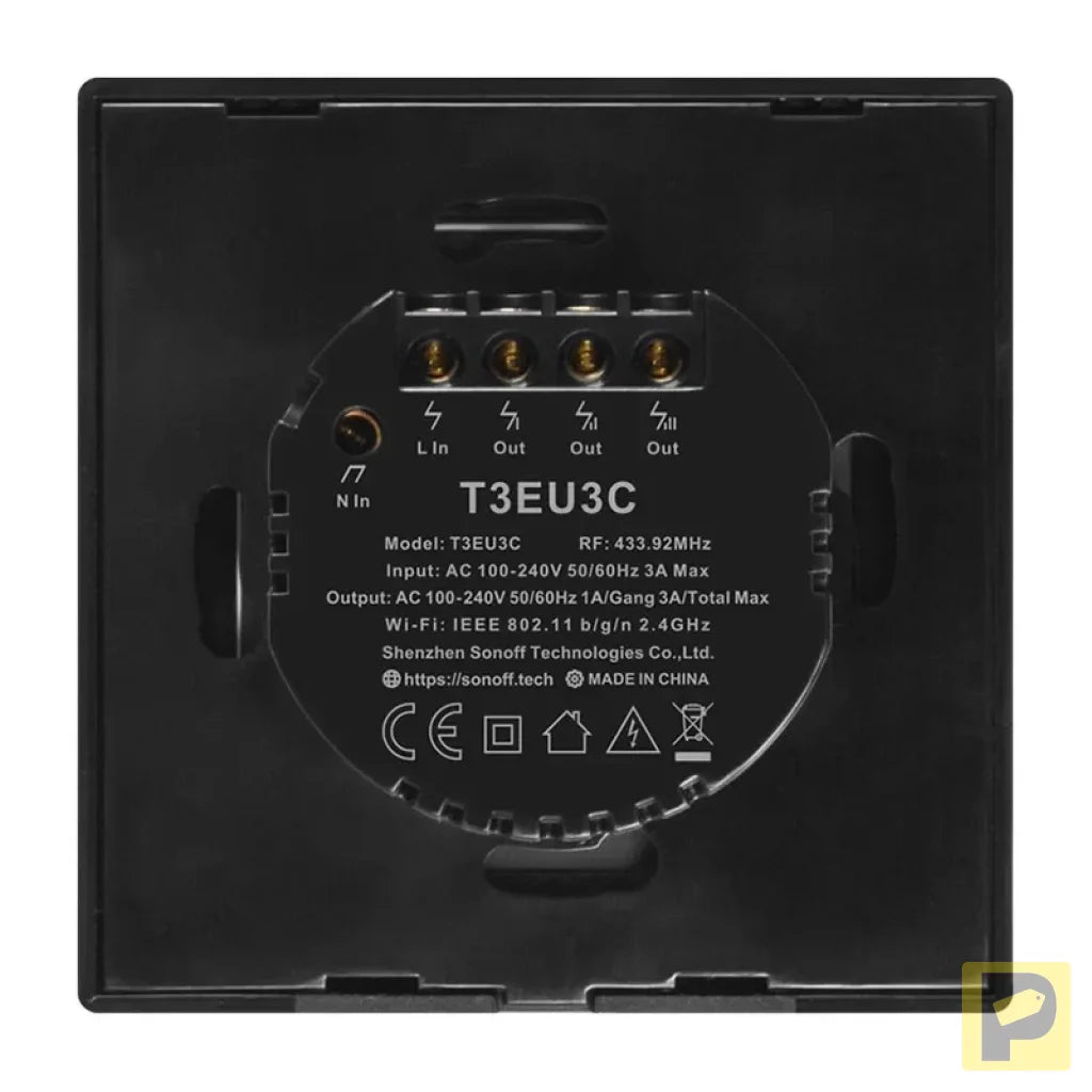 Touch light switch WiFi + RF 433 Sonoff T3 EU TX (2-channel)