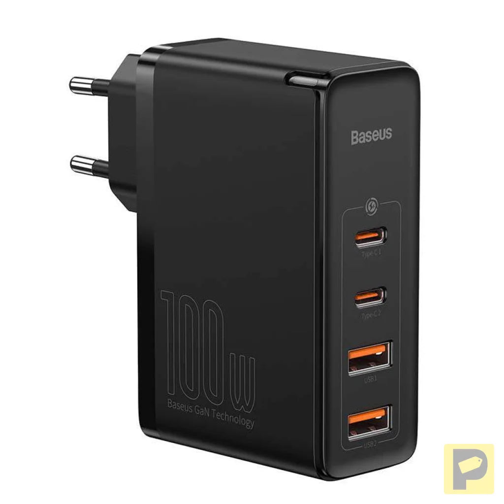 Travel Charger Baseus GaN2 Pro Quick 2x USB + 2x USB-C, 100W, EU (Black)