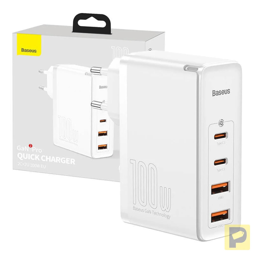 Travel Charger Baseus GaN2 Pro Quick 2x USB + 2x USB-C, 100W, EU (white)