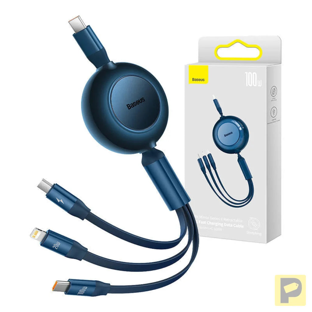 USB-C 3-in-1 cable Baseus Bright Mirror 4 for micro USB / USB-C / Lightning 100W / 3.5A 1.1m (Blue)