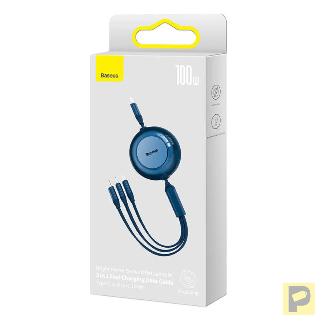 USB-C 3-in-1 cable Baseus Bright Mirror 4 for micro USB / USB-C / Lightning 100W / 3.5A 1.1m (Blue)