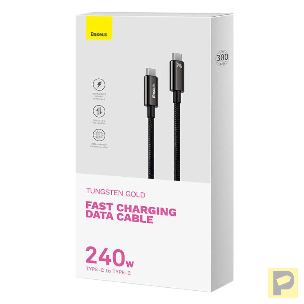 USB-C to USB-C cable Baseus Tungsten Gold 240W 3m (black)