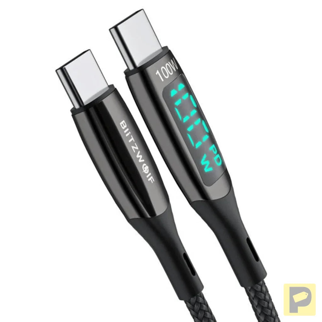USB-C to USB-C cable BlitzWolf BW-TC23, with display, 100W, 1.8m (black)