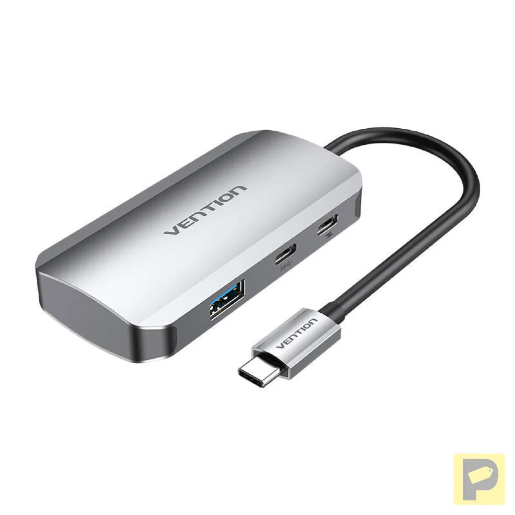 USB-C to USB-C Docking Station, 3x USB3.0, PD 0.15m Vention TNDHB, gray