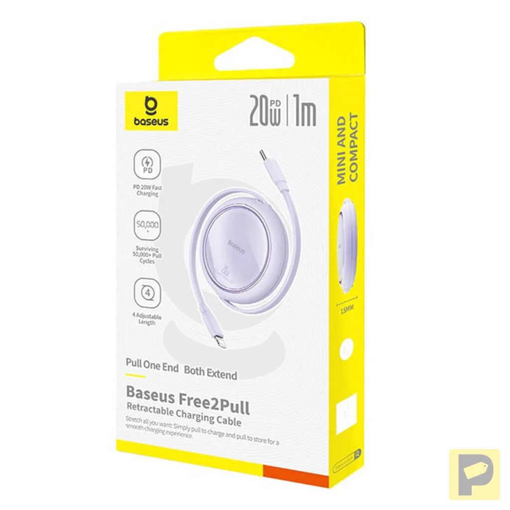 USB Cable Baseus Free2Pull USB-C to iP 20W 1m (purple)