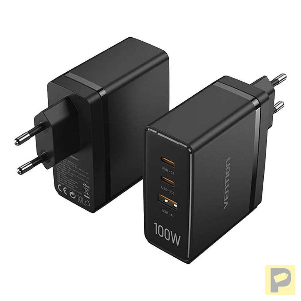 Vention FEGB0-EU 2xUSB-C 1xUSB-A 100W/100W/30W GaN network charger (black)