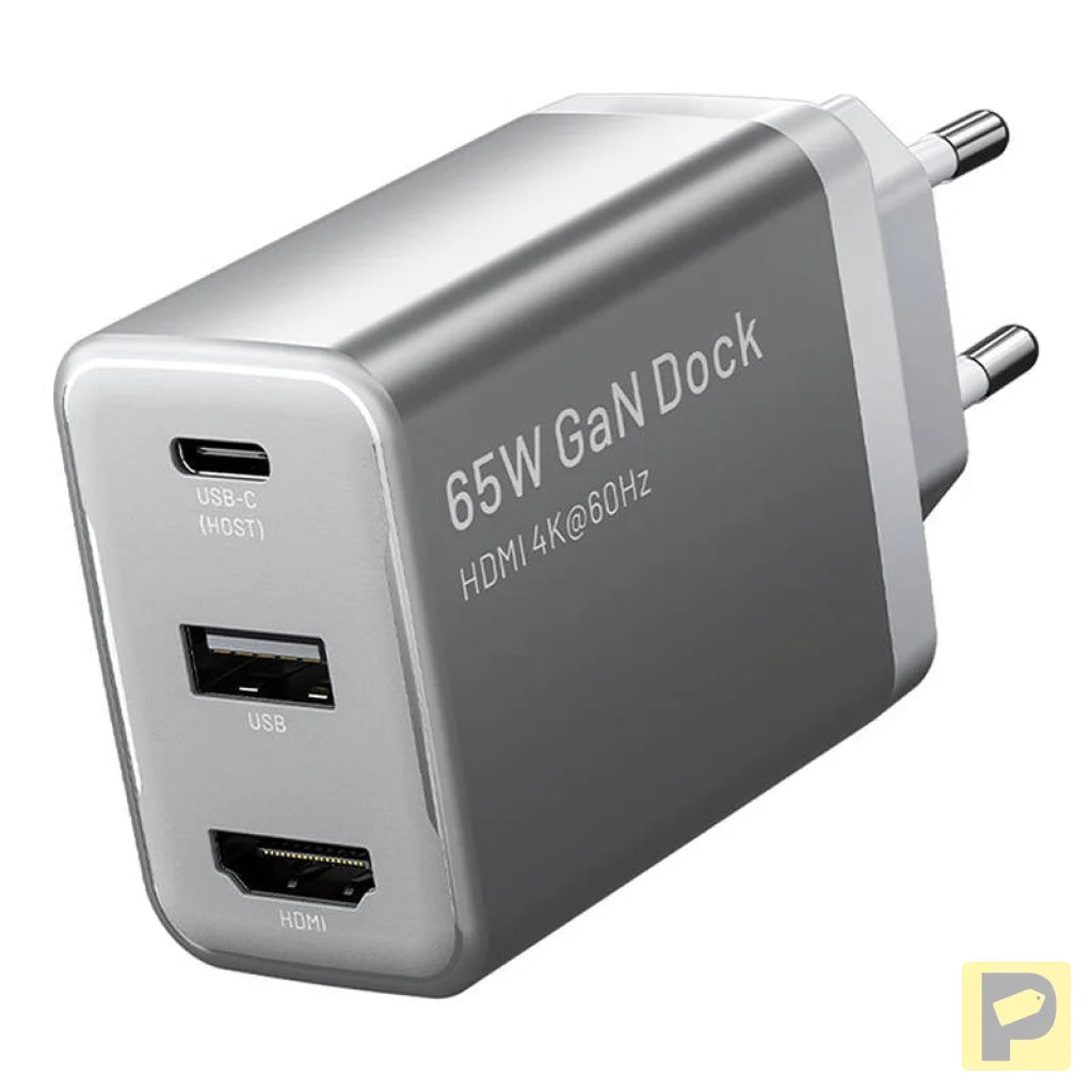 Vention FJAH0-EU USB(C+A)+HDMI GaN mains charger (60W/5W/4K@60Hz) (grey)