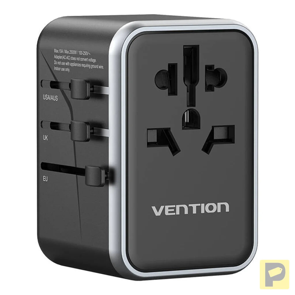 Vention FJFB0 GaN 2xUSB-C 2xUSB-A Universal Travel Adapter 65W (black)