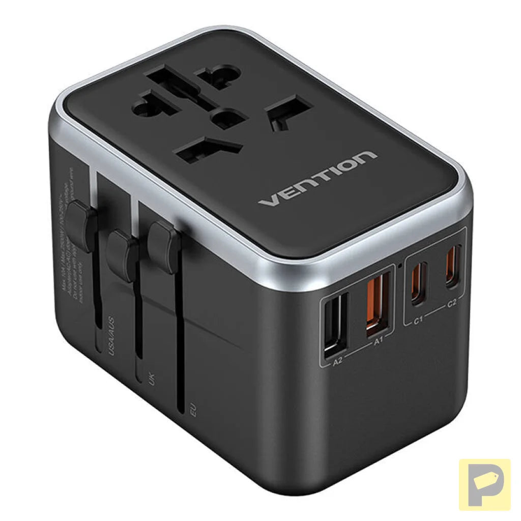Vention FJFB0 GaN 2xUSB-C 2xUSB-A Universal Travel Adapter 65W (black)