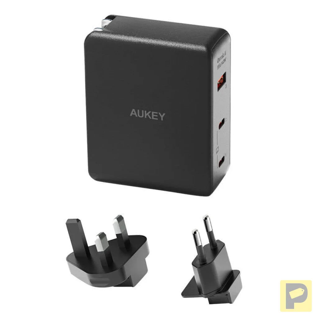 Wall charger Aukey PA-B7O, 1xUSB-A, 2xUSB-C, 140W GaN (black)