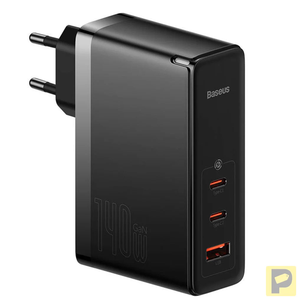 Wall charger Baseus GaN5 Pro 2xUSB-C + USB, 140W (black)