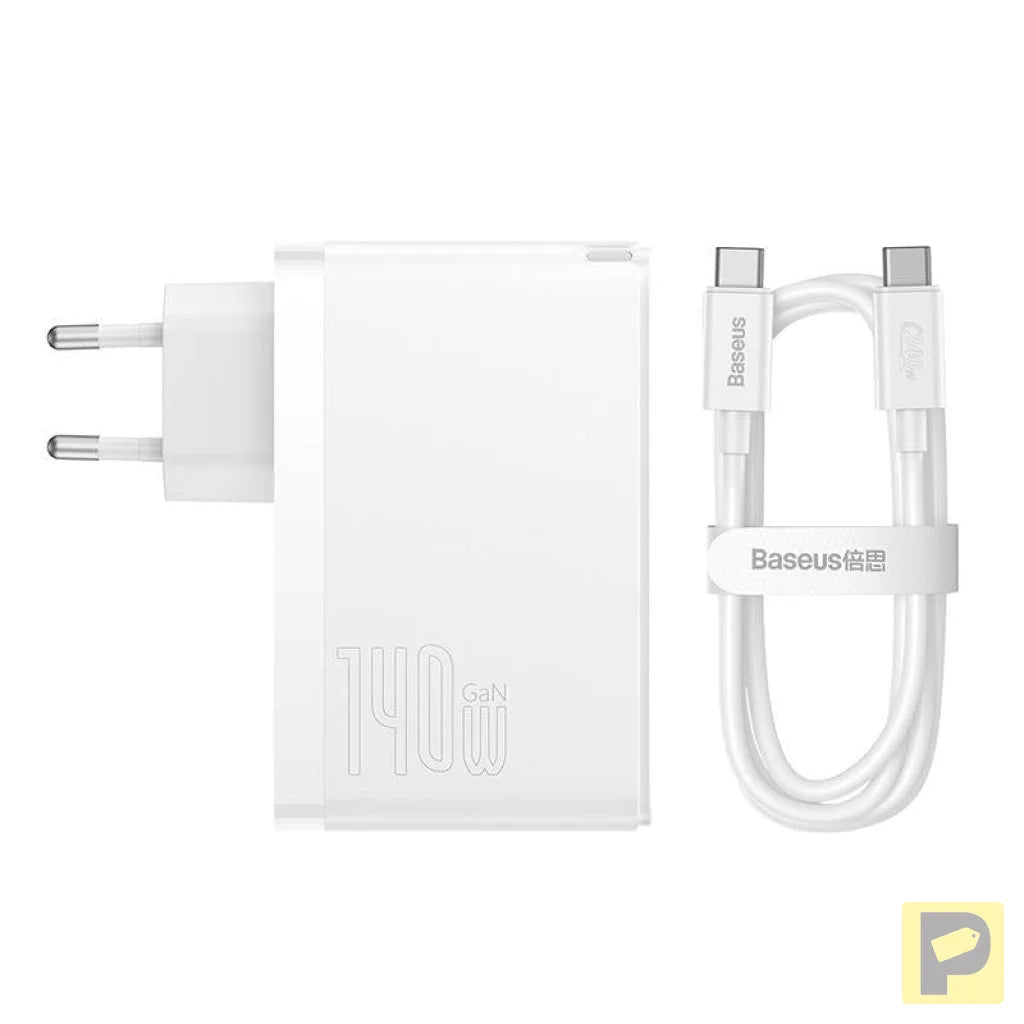 Wall charger Baseus GaN5 Pro 2xUSB-C + USB, 140W (white)