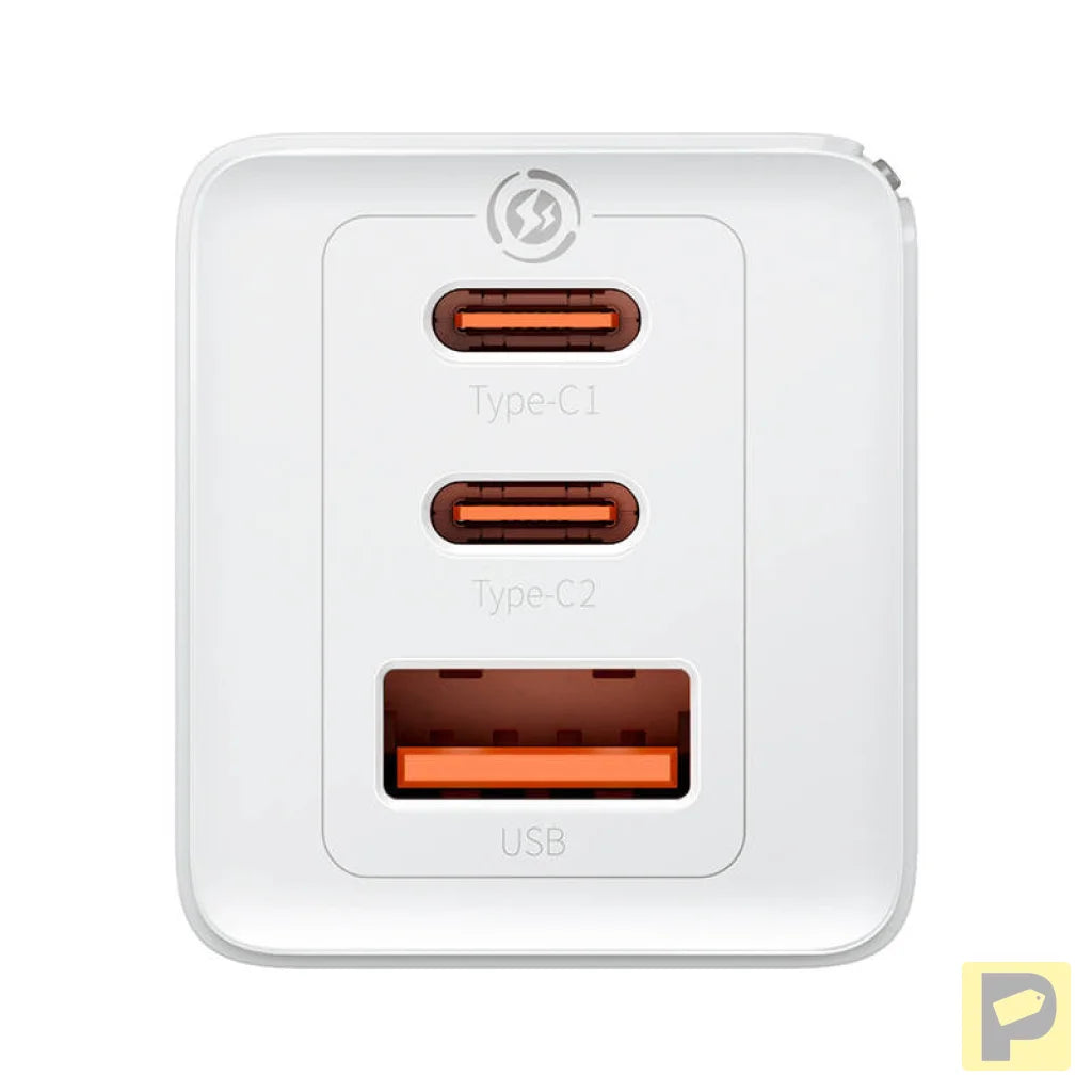 Wall charger Baseus GaN5 Pro 2xUSB-C + USB, 65W (white)