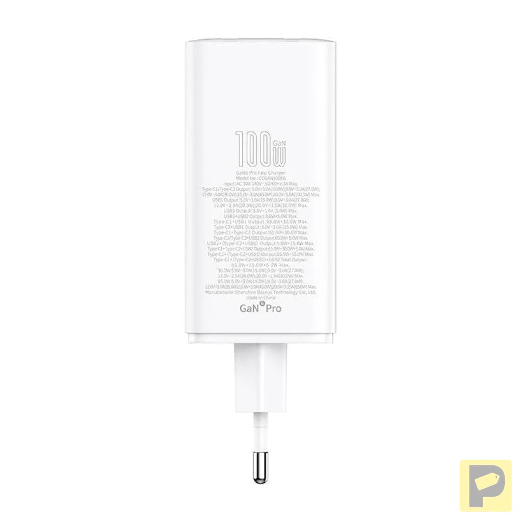 Wall charger Baseus GaN6 Pro 2xUSB-C + 2xUSB, 100W (white)
