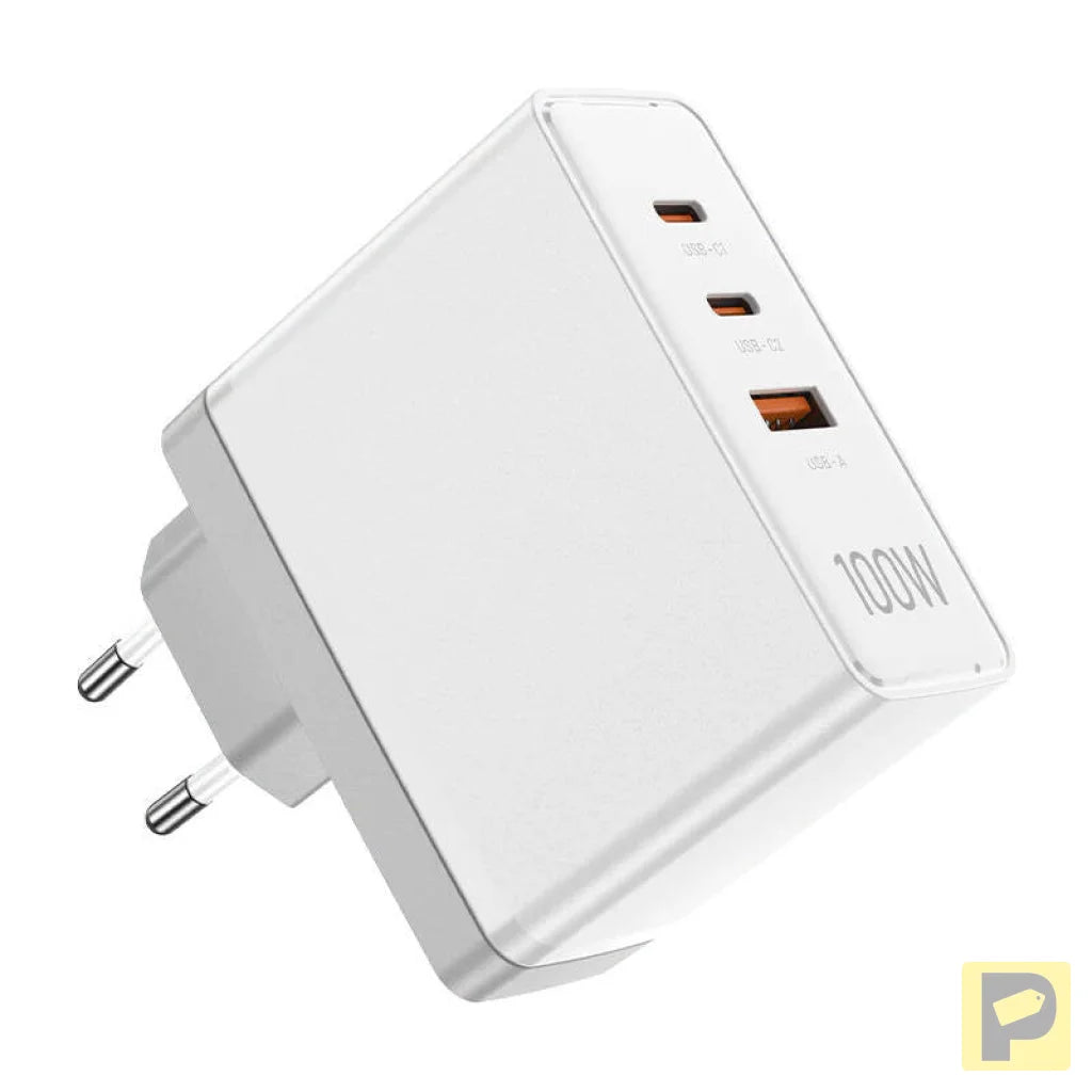 Wall charger, Vention, FEGW0-EU, 2xUSB-C, USB- A, 100W/100W/30W, GaN (white)