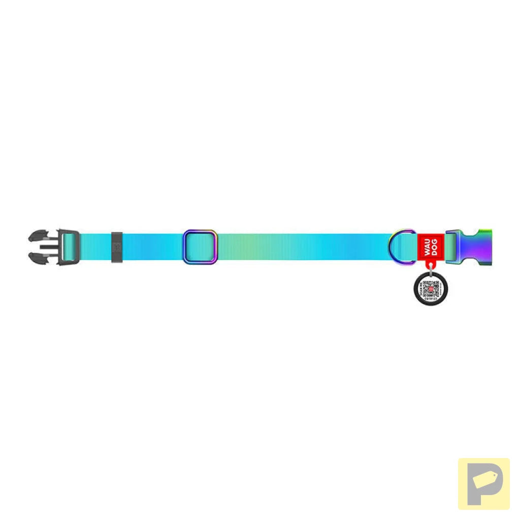 Waudog gradient nylon dog collar with QR code, blue , size M
