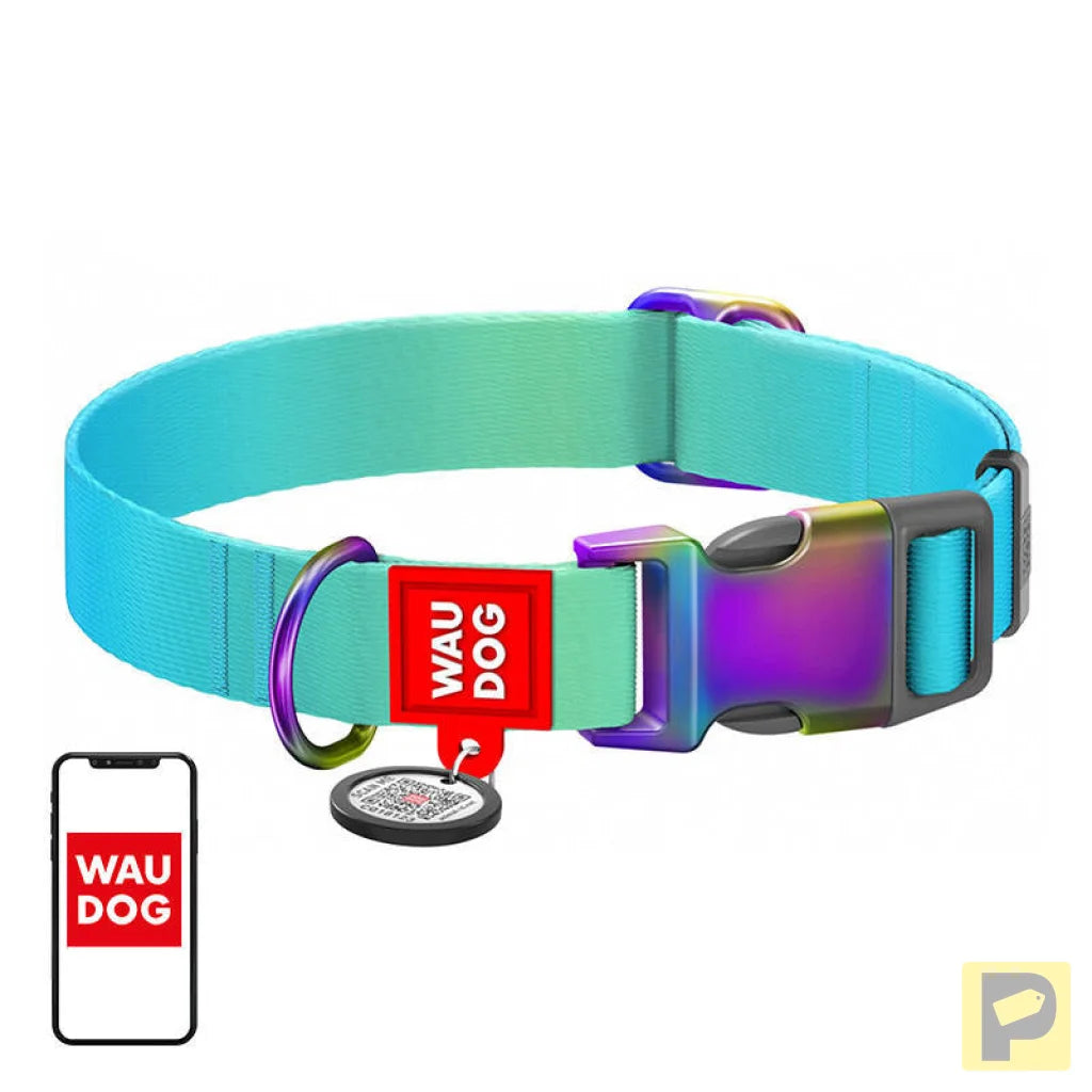 Waudog gradient nylon dog collar with QR code, blue , size M