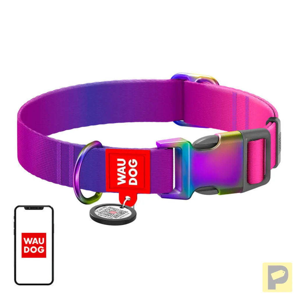 Waudog gradient nylon dog collar with QR code, purple , size L