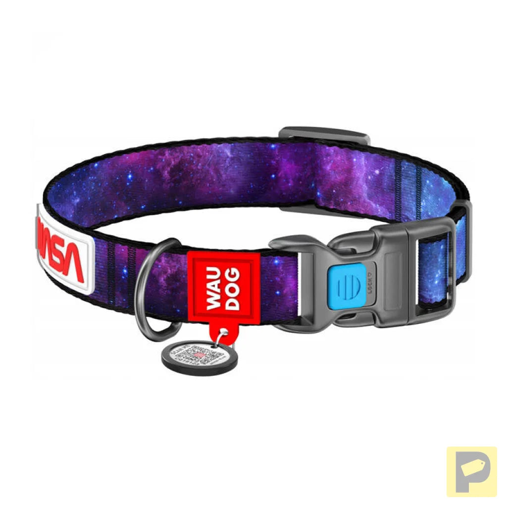Waudog "NASA21" nylon dog collar with QR code, size M, width 20 mm